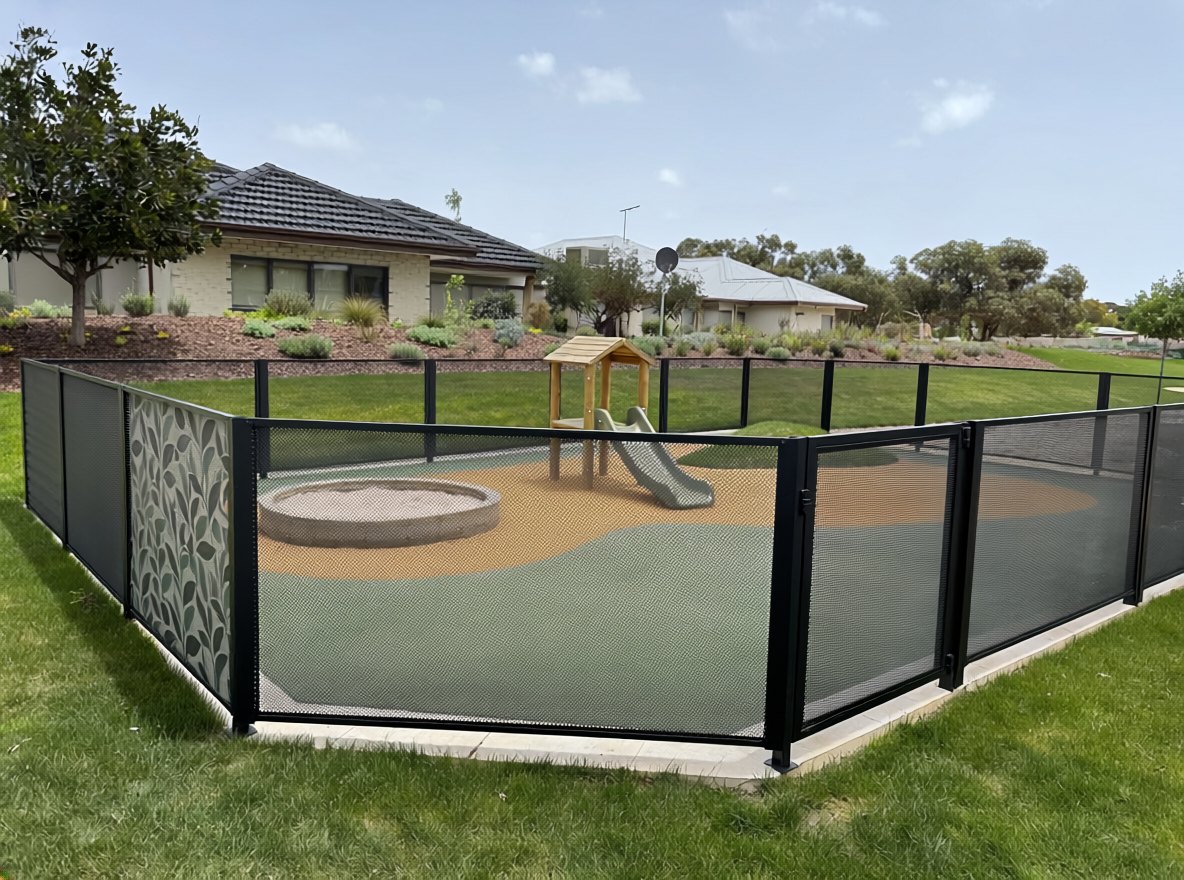 Perf Safe perforated child-safety fence around a childcare play area